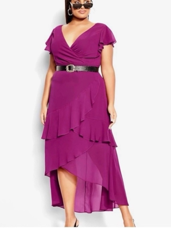 City Chic Dresses & Skirts - NWT City Chic Size Plus High Low Size XL Magenta Flirty Tiere Maxi Dress